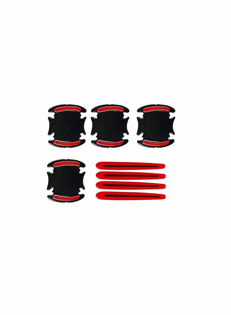 Car Door Cup Handle Paint Scratch Protector Sticker 3D Carbon Fiber Universal Auto Door Handle Scratch Protection Cover Guard Film Car Door Handle Safety Reflective Strips (Red) - Image 1